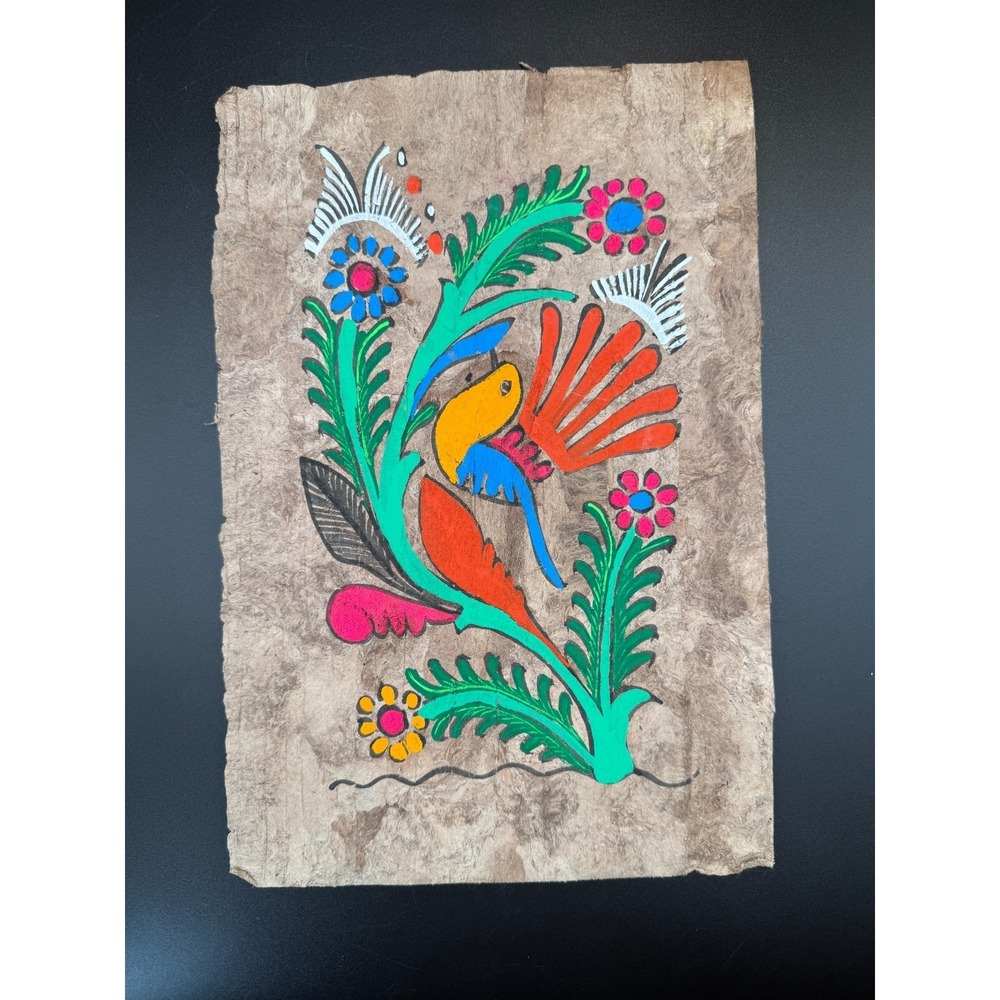 Original Hand Painted Mexican Folk Art Amate Bark Paper 11.75" x 7.75"